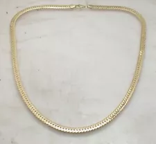 18" Tight Miami Cuban Link Herringbone Chain Necklace Real 10K Yellow Gold