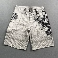 MMA Elite Shorts Mens Medium Polyester Fighting Jiu Jitsu Skulls Barbed Wire BJJ