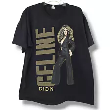 Vintage Anvil Celine Dion 2008 Concert World Tour T-Shirt Black Gold Size XL