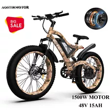 26" E-bike 1500W 48V/15A Electric Bike Mountain Bicycle Fat Tire Full Suspension