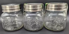 (3) BALL MASON HALF GALLON DECORATIVE GLASS JARS WITH LIDS 7" TALL 5" ACROSS TOP