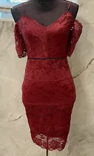 NWT LULUS DEEP RED LACE OFF THE SHOULDER DRESS SIZE SMALL