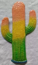 Saguaro Cactus Metal Wall Art Southwest Decor Pink Yellow Green 13 3/4" Length