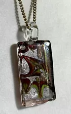 Artisan Hand Blown Glass Bronze, Silver, Gold & Green Colored Pendant & Chain