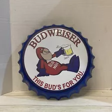 Budweiser Bud Man King of Beers Bottle Cap Metal Sign Man cave Bar Decor