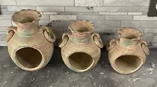 Lot Of 3 Clay Chiminea Vintage Terracotta Mini, Tea Light, Tabletop Art