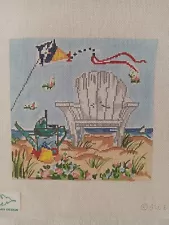 Hand-Painted Needlepoint Canvas Cooper Oaks Adirondeck Chair on Beach