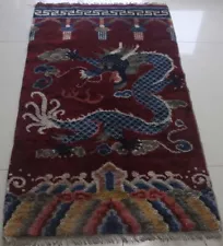 Wonderful Tibet Tibetan Vintage Old Hand-knotted Wool Rug Carpet Lucky Dragon