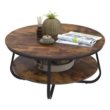 Round coffee Table with Open Storage Wood Sofa Table With Sturdy Metal Legs