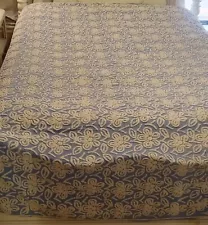 Vtg Plush Supertuft Hofmann Chenille Bedspread Blue w/White Flowers 89.5x107"