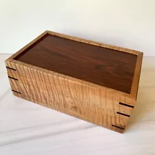 Ambrosia Maple Wood Jewelry Box With Coco-bolo Wood Accents & Lid Hinged SIGNED