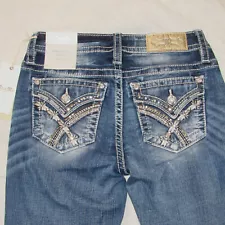 NWT MISS ME $119 Golden Arches Bootcut Mid Rise Jeans sz 26 Sequin Rhinestone