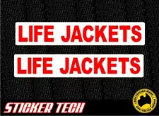 2x LIFE JACKETS SAFETY STICKER DECAL FOR FISHING RACE SKI BOAT TINNY YACHT CANOE