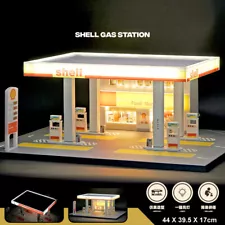 1/64 Diorama City Gas Station Model LED Lighting Car Garage Scene Display Model