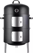 Vertical 17 Inch Steel Charcoal Smoker, Heavy Duty round BBQ Grill for Outdoor C