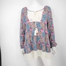 MATILDA JANE FLORAL PEASANT BOHO TASSEL TUNIC TOP M NWT