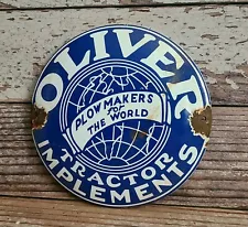 Vintage Oliver Tractor Implements Porcelain Metal Domed Sign (Globe)