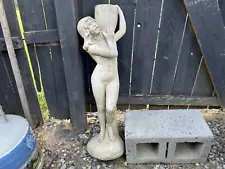 VINTAGE NUDE WOMAN GARDEN STATUE FOUNTAIN CONCRETE 30” Tall As Is