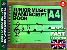 Junior Music Manuscript Book - 5 stave, spiral bound 50 pages, A4 made in UK