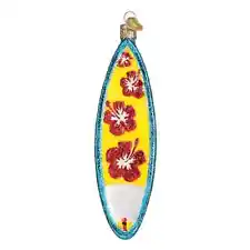 Surfboard Summer Ocean Beach Parrothead Glass Ornament 6" Old World