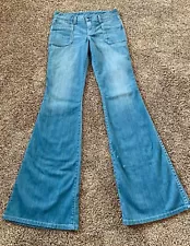 STONEWASH DENIM JEANS NOVELTY BELL BOTTOM FLARE LEG LOW RISE HIP HUGGERS