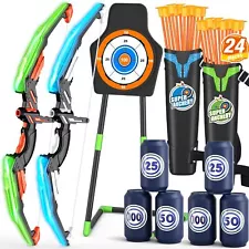 2 Pack Bow and Arrow for Kids LED Light Up Archery Set with 24 SuctionCup Arrows