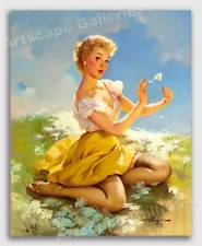 1950s Elvgren Sexy Pin-Up Flower Girl Poster "Daisies Are Telling" - 16x20