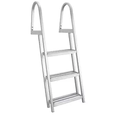 RecPro 3Step Angled Aluminum Pontoon Dock and Boat Boarding Ladder, Silver(Used)