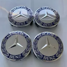 SET OF 4 Mercede s Benz 75MM Classic Dark Blue Wheel Rim Cover HubCaps Emblem (For: 1993 Mercedes-Benz 400E)