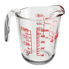 2 Cup (16 Ounce Capacity) Glass Measuring Cup, Clear Glass with Red Lettering