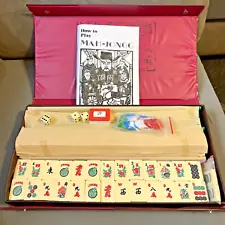 Vintage Travel Mahjong Game Set 4 Colored Trays Tiles Dice Carry Case NOS Pics