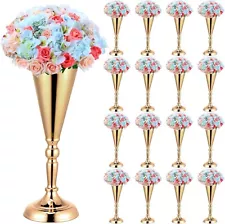 Gerrii 20-piece Gold Trumpet Flower Vase Set 15" tall Wedding Party Centerpiece