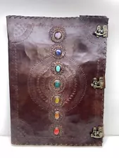 Large Leather Journal Seven Chakra Medieval Stone Embossed 18x13 Book of Shadows