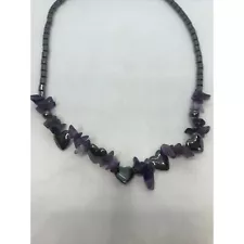 Amethyst black tourmaline Heart necklace purple jewelry 16" Love Chips