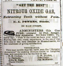 1866 newspaper wth Dentist Ad NITROUS OXIDE for DENTAL ANESTHESIA in HARTFORD CT