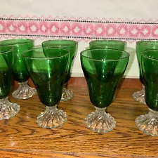 Vintage Set of 8 Anchor Hocking Emerald Green Boopie Burple Glasses 5" 1950s