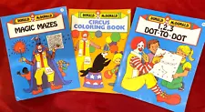 '87 McDonalds Ronald McDonald Activity Booklets Dot-To-Dot/Mazes/Coloring-- SALE