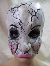 Creepy Damaged Doll Costume Chinless Mask Broken Cracked China Shattered Puppet