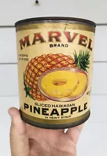 Vintage 1940's MARVEL PINEAPPLE CAN & LABEL Webster Grocer Co Danville, Illinois