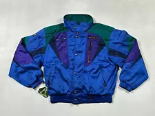 Vintage Descente Ski Windbreaker Jacket Men's M Blue Nylon Long Sleeve Full Zip