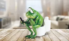 5.75"W Frog Sitting on Toilet Statue Funny Animal Decoration Figurine Room Decor