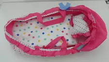 PINK BABY DOLLS CARRY COT WITH SPOTTY BEDDING 15" LONG