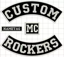 CUSTOM 12" rocker 4 pcs Biker vest Embroidered rockers FULL SET - Sew on Patch