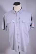 Poncho S/S Button Front Shirt Gray Logo Men's Large L