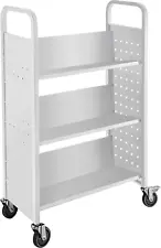 Library Cart, 200LBS, 49.2''X29.5''X13.8'' Rolling Book Cart, Single Sided V-Sha