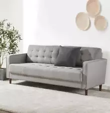 Stone Grey Sofa Couch with Grid Tufted Cushions, Quick & Tool-Free Assembly