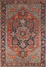 Pre-1900 Vegetable Dye Heriiz Serapi Hand-made Traditional Antique Area Rug 8x11