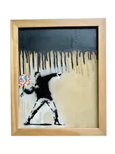 Banksy Graffiti Art Pop Art Wood Flower Thrower Original Painting (2015) ð·️SALE