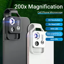 APEXEL 200x Magnification Clip Magnifier Microscope With LED CPL For Smart Phone