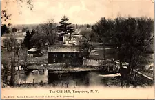 Postcard NY View Old Mill Tarrytown Pond Water Stream Houses Rustic Vintage B10